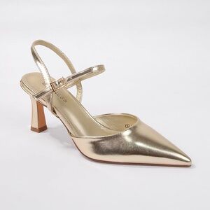 NWT Berness Women's Celine Pointed-Toe Slingback Heels, Gold, size 8.5